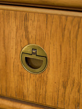 Load image into Gallery viewer, Drexel Campaign Mid Century Pecan and Brass 9 Drawer Long Dresser