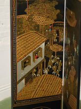 Load image into Gallery viewer, Black Lacquered Wood Gilt Paint and Enamel Antique Chinese Screen