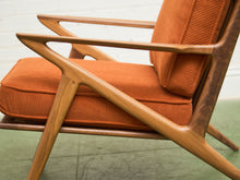 Load image into Gallery viewer, Ziggy Walnut Lounge Chair in Orange Corduroy