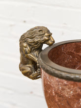 Load image into Gallery viewer, French Rouge Marble Mantle Vase with Lion Handles, 20th Century