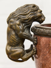 Load image into Gallery viewer, French Rouge Marble Mantle Vase with Lion Handles, 20th Century