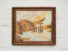 Load image into Gallery viewer, Vintage Japan Silk Hand Embroidered Tapestry Torii Shinto Shrine Gate & Minks Bridge