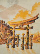 Load image into Gallery viewer, Vintage Japan Silk Hand Embroidered Tapestry Torii Shinto Shrine Gate & Minks Bridge