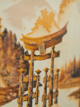 Load image into Gallery viewer, Vintage Japan Silk Hand Embroidered Tapestry Torii Shinto Shrine Gate & Minks Bridge