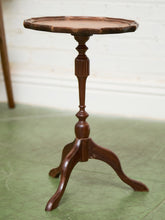 Load image into Gallery viewer, Late 20th Century Pedestal Tripod Tooled Leather Top Mahogany Candle Stand