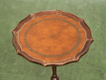 Load image into Gallery viewer, Late 20th Century Pedestal Tripod Tooled Leather Top Mahogany Candle Stand