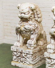 Load image into Gallery viewer, Pair of Monumental Carved Ox Bone Guardian Lions on Plinths