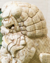 Load image into Gallery viewer, Pair of Monumental Carved Ox Bone Guardian Lions on Plinths