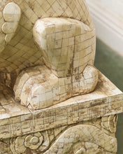Load image into Gallery viewer, Pair of Monumental Carved Ox Bone Guardian Lions on Plinths