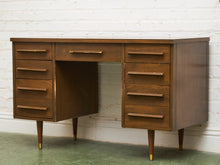 Load image into Gallery viewer, Vintage Walnut Double Pedestal Desk