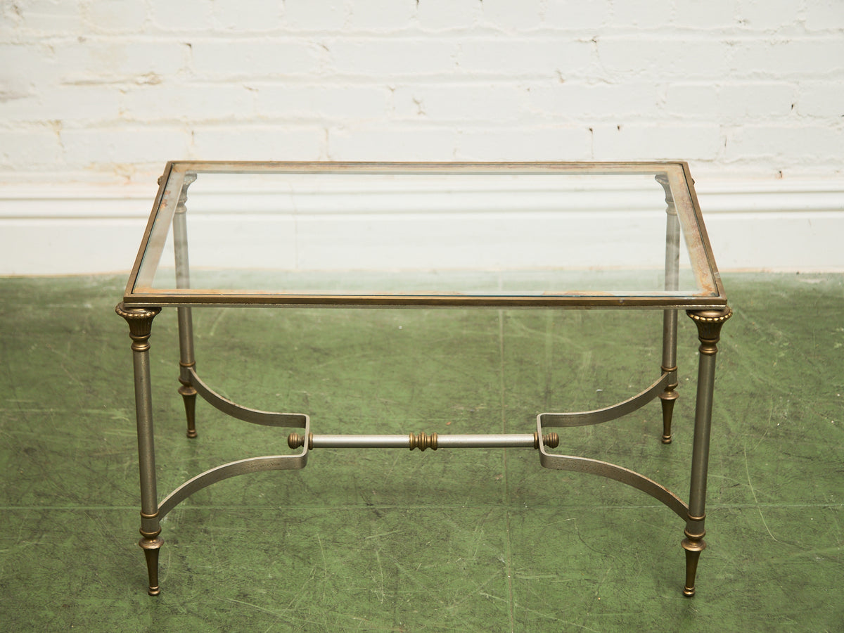 French Hollywood Regency Maison Jansen Style Brass & Glass