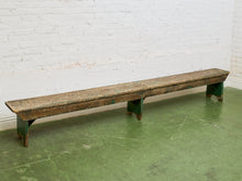 Load image into Gallery viewer, Primitive Industrial Bench with Verdigris Undertones
