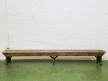 Load image into Gallery viewer, Primitive Industrial Bench with Verdigris Undertones