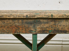 Load image into Gallery viewer, Primitive Industrial Bench with Verdigris Undertones