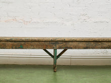 Load image into Gallery viewer, Primitive Industrial Bench with Verdigris Undertones
