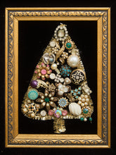 Load image into Gallery viewer, Framed Mid-Century Jewelry Christmas Tree Collage