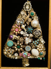Load image into Gallery viewer, Framed Mid-Century Jewelry Christmas Tree Collage