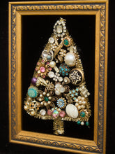 Load image into Gallery viewer, Framed Mid-Century Jewelry Christmas Tree Collage