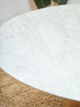 Load image into Gallery viewer, 63” Walnut Base Marble Top Pedestal Base Dining Table