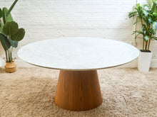Load image into Gallery viewer, 63” Walnut Base Marble Top Pedestal Base Dining Table