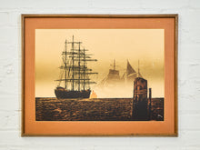 Load image into Gallery viewer, Misty Harbor With Tall Ships Maritime Silhouette Print