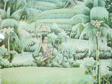 Load image into Gallery viewer, Framed Balinese Watercolor Painting of Rice Farmers on Silk
