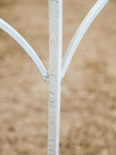 Load image into Gallery viewer, Vintage Wrought Iron Patio Dining Table with Leaf Motif Aqua Cushions and Glass Top