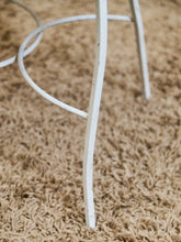 Load image into Gallery viewer, Vintage Wrought Iron Patio Dining Table with Leaf Motif Aqua Cushions and Glass Top