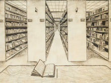 Load image into Gallery viewer, Library Perspective Drawing with Open Book Detail