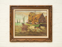 Load image into Gallery viewer, Harbor at Dusk Vintage Coastal Oil Painting