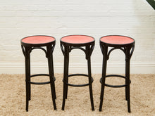 Load image into Gallery viewer, Rare set of 3 Black and Red Orange Thonet Stools