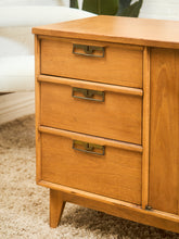 Load image into Gallery viewer, Blonde Pecan Mid-Century Modern Buffet with 3 drawers and Cabinet Storage