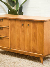 Load image into Gallery viewer, Blonde Pecan Mid-Century Modern Buffet with 3 drawers and Cabinet Storage
