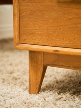 Load image into Gallery viewer, Blonde Pecan Mid-Century Modern Buffet with 3 drawers and Cabinet Storage
