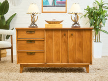 Load image into Gallery viewer, Blonde Pecan Mid-Century Modern Buffet with 3 drawers and Cabinet Storage
