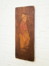 Load image into Gallery viewer, Vintage Man Hand Etched Wooden Pyrography Folk Art Plaque