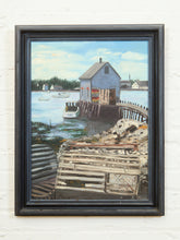 Load image into Gallery viewer, Coastal Dockside Painting with Boathouse and Fishing Boats