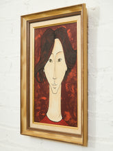 Load image into Gallery viewer, Mid-Century Modern Portrait Painting in Red and Walnut Frame