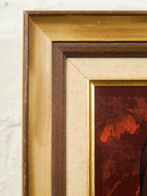 Load image into Gallery viewer, Mid-Century Modern Portrait Painting in Red and Walnut Frame