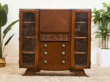 Load image into Gallery viewer, English Art Deco Vintage Oak Secretary Bar Bookcase