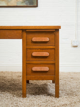 Load image into Gallery viewer, Mid-Century Oak Pedestal Desk with Twin Drawer Pedestals