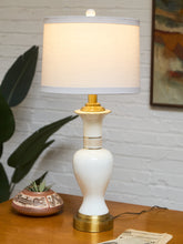 Load image into Gallery viewer, Mid-Century White Ceramic Table Lamp with Brass Base