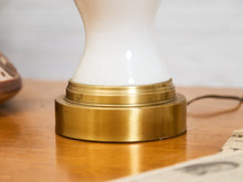 Load image into Gallery viewer, Mid-Century White Ceramic Table Lamp with Brass Base