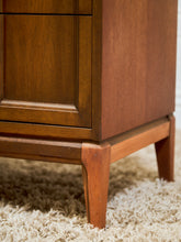 Load image into Gallery viewer, Mid-Century Walnut Highboy Dresser with Brass Pulls