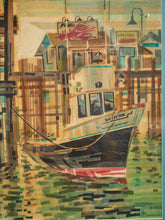 Load image into Gallery viewer, Mid Century Harbor Scene Mixed Media Painting