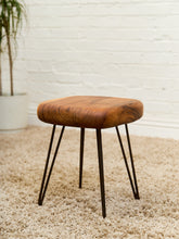 Load image into Gallery viewer, Mid-Century Modern Solid Wood Stool with Hairpin Legs