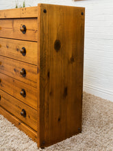 Load image into Gallery viewer, Mid-Century Pinewood Dresser with Black Pulls
