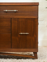 Load image into Gallery viewer, Mid-Century Modern Walnut Dresser with slat Detailing