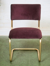 Load image into Gallery viewer, Set of Six Plum Velvet & Brass 70’s Deco Revival Dining Chairs