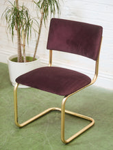 Load image into Gallery viewer, Set of Six Plum Velvet & Brass 70’s Deco Revival Dining Chairs